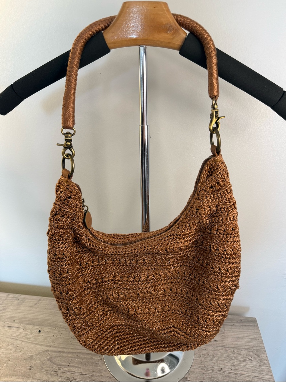 The Sak Bronze Metallic Crochet Shoulder Bag